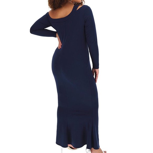 Off The Shoulder Fishtail Bodycon Dress Blue Size 16 - Picture 2 of 3